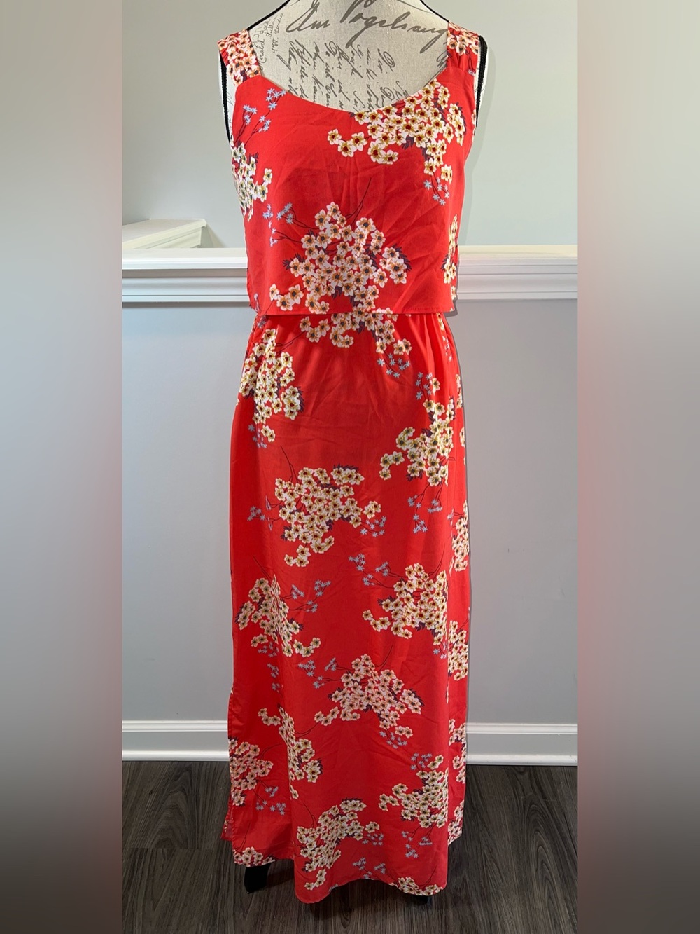 Fleur Bleue Red Floral Maxi Dress Size 6